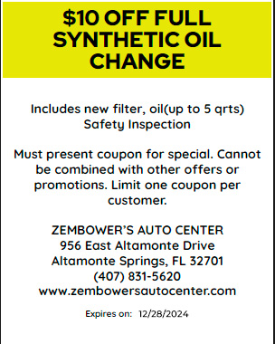 $10 OFF FULL SYNTHETIC OIL CHANGE